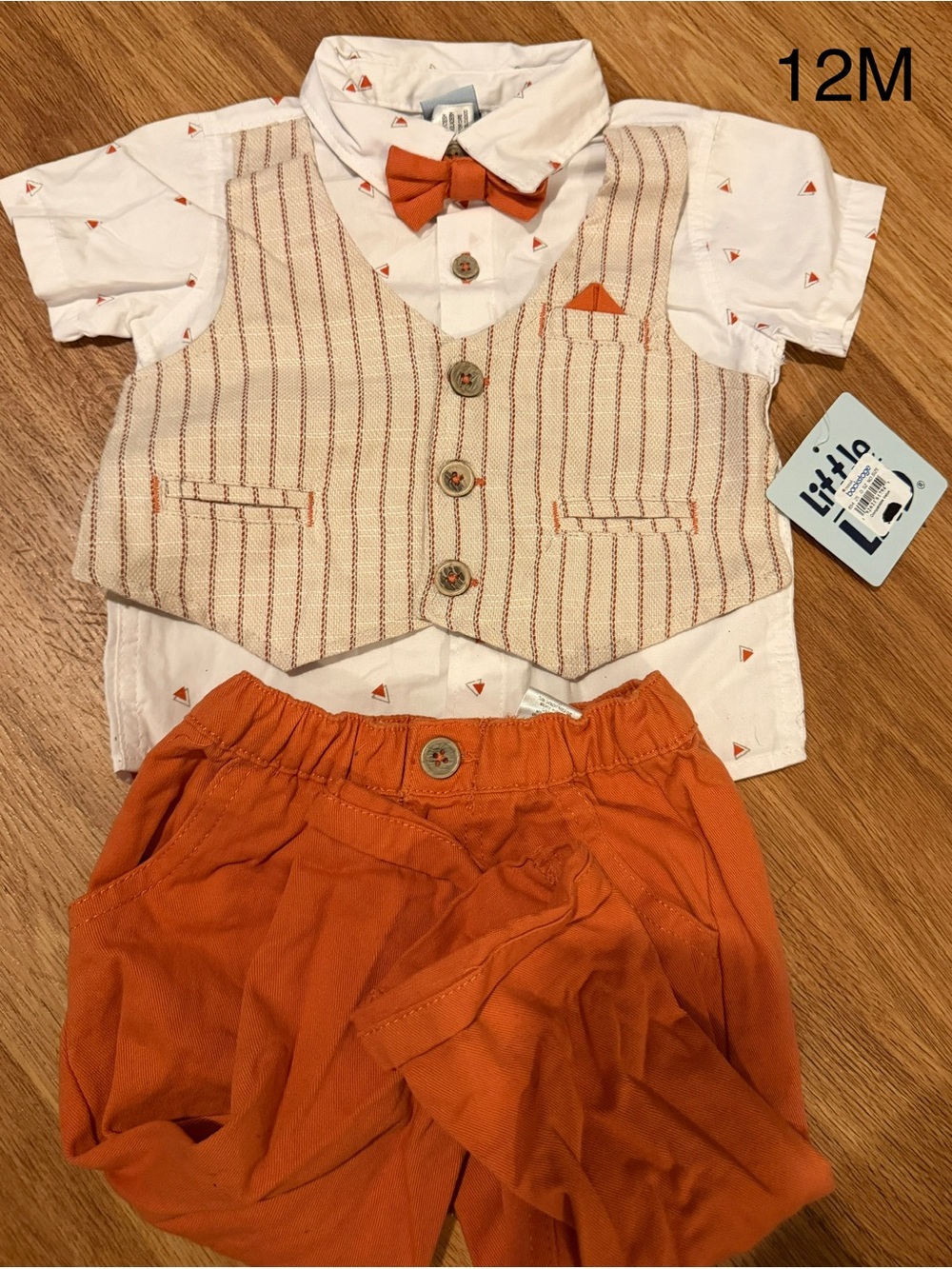 Little Loo Orange & Cream Vest Set for Kids - 12M